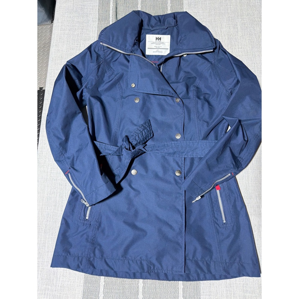 Helly Hansen Womens Navy Blue‎ Helly Tech Trench Rain Jacket Small Belted Coat